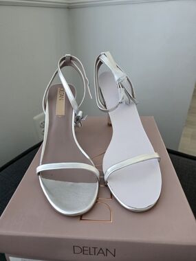Deltan Silver Minimalist Ankle-Strap Heels